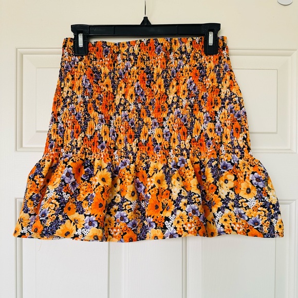 Divided Orange and Purple Floral Mini Skirt - Picture 1 of 7